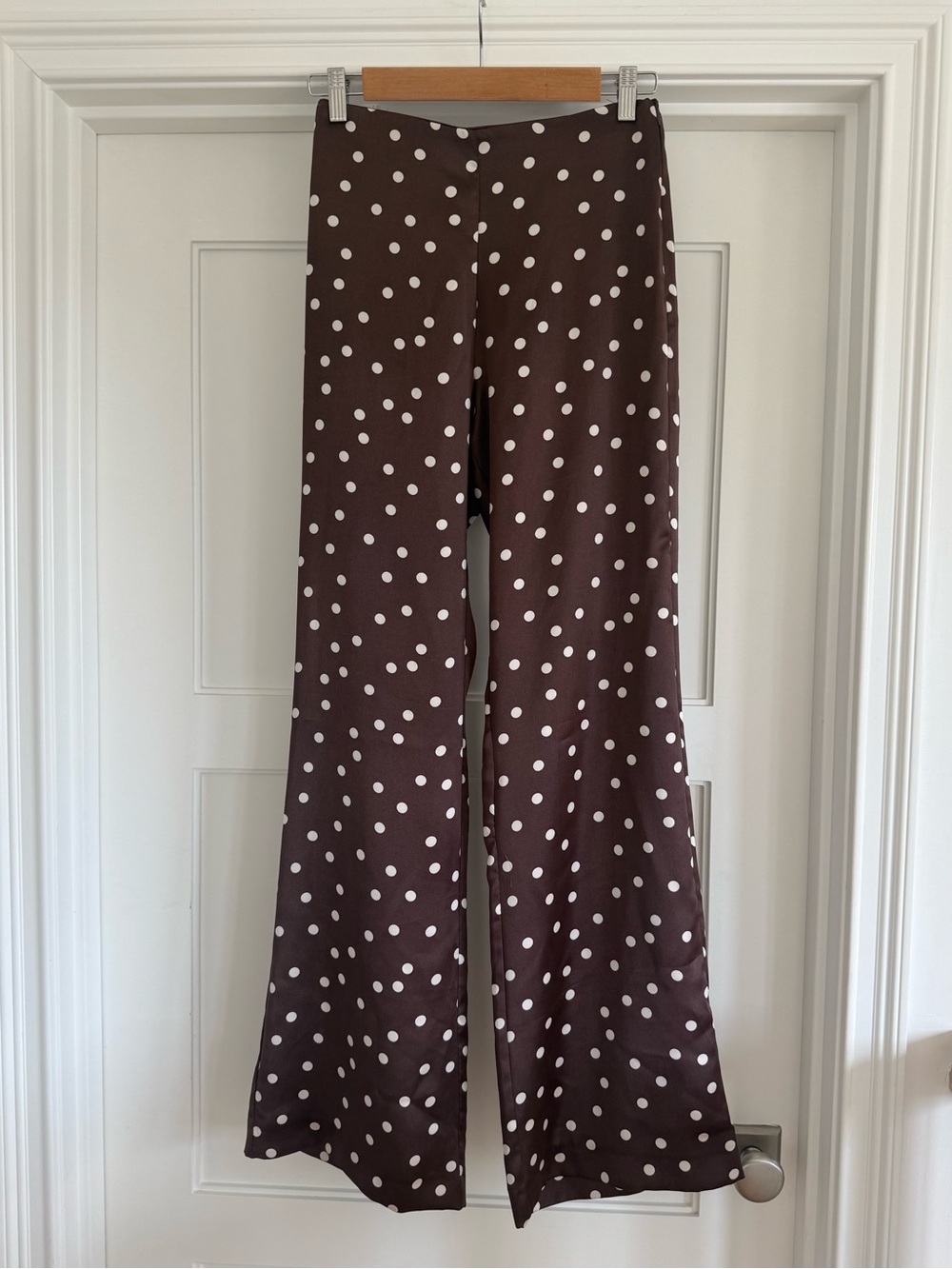 Zara Brown and White Polka Dot Wide-Leg High-Rise Trouser Pants Womens XS
